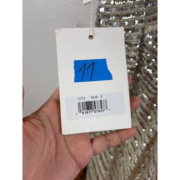 B59 Mac Duggal Long Gown Womens 2 Silver Sequins Glam Wedding Euphoria Inspired - Picture 9 of 10